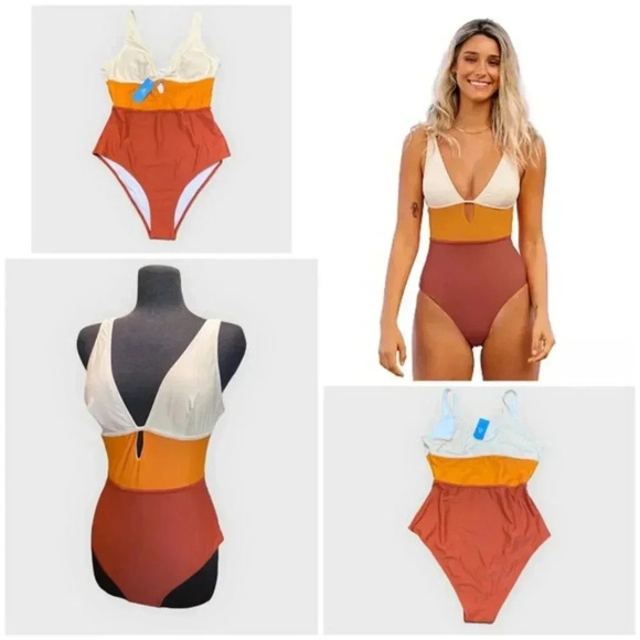 CUPSHE Colorblock Keyhole Cutout One-Piece Swimsuit - Picture 1 of 7